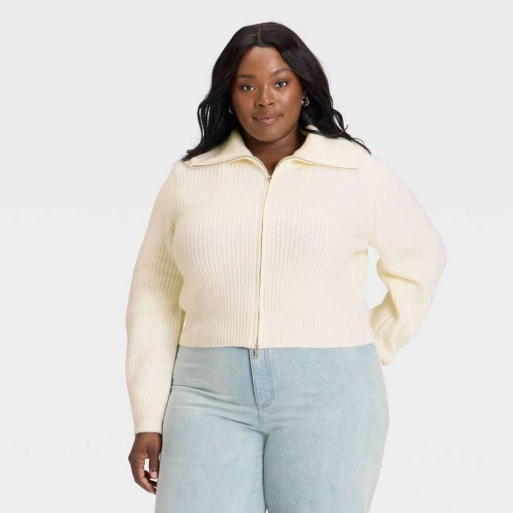 Women's Full Zip Cardigan - Universal Thread Cream XXL